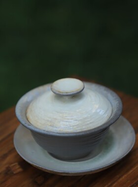 小深山盖碗+底托套组  约80ml 纯手工柴烧 高白泥   景德镇陶瓷