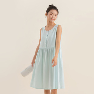 女士家居服睡裙夏季连衣裙棉人棉纯色素色凉感睡裙棉绸女家居裙子