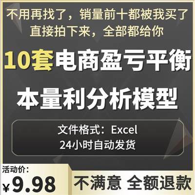 电商盈亏平衡本量利分析模型excel表格利润销量动态预测图表产品