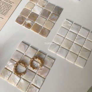 饰摄影道具 天然贝壳方块杯垫马赛克隔热垫家居装 TAN INS韩国同款