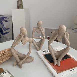 饰摄影道具 树脂人物艺术摆件抽象思考者家居装 TAN INS韩国同款