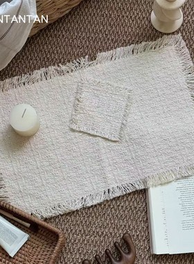 TAN！复古棉麻流苏餐垫杯垫 摄影摆拍道具 韩国ins fever地毯平替