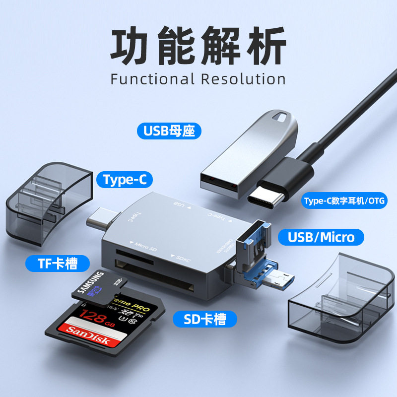 typec直插读卡器SD内存tf卡手机相机笔记本电脑通用转换器usb合一