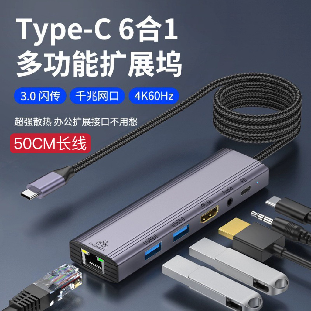 适用苹果17千兆网口转换器typec拓展坞长线手机电脑投屏器直播usb
