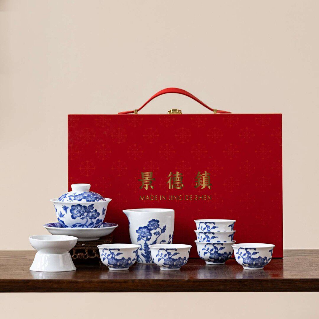 景德镇高温釉下彩青花瓷茶具套装