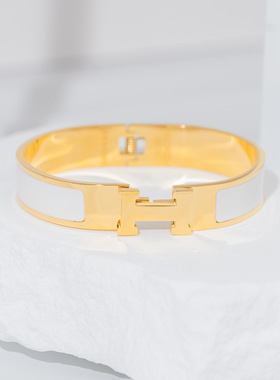 热款h字母弹簧手镯珐琅欧美时尚潮流手环新款不锈饰工厂