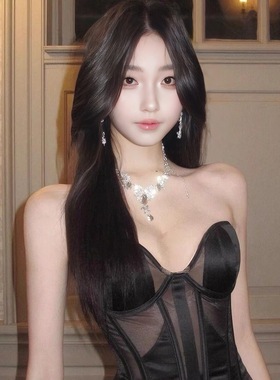 公主水滴流苏闪钻生日项链耳环套装女轻奢夸张新娘晚礼服颈链配饰