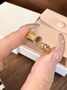 爆款宫廷风微镶锆石紫色椭圆戒指女小众设计感戒子指环