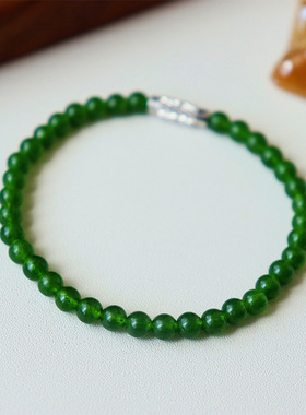 新中式轻奢绿色天然石手工串珠手链女百搭感气质小众国风手串