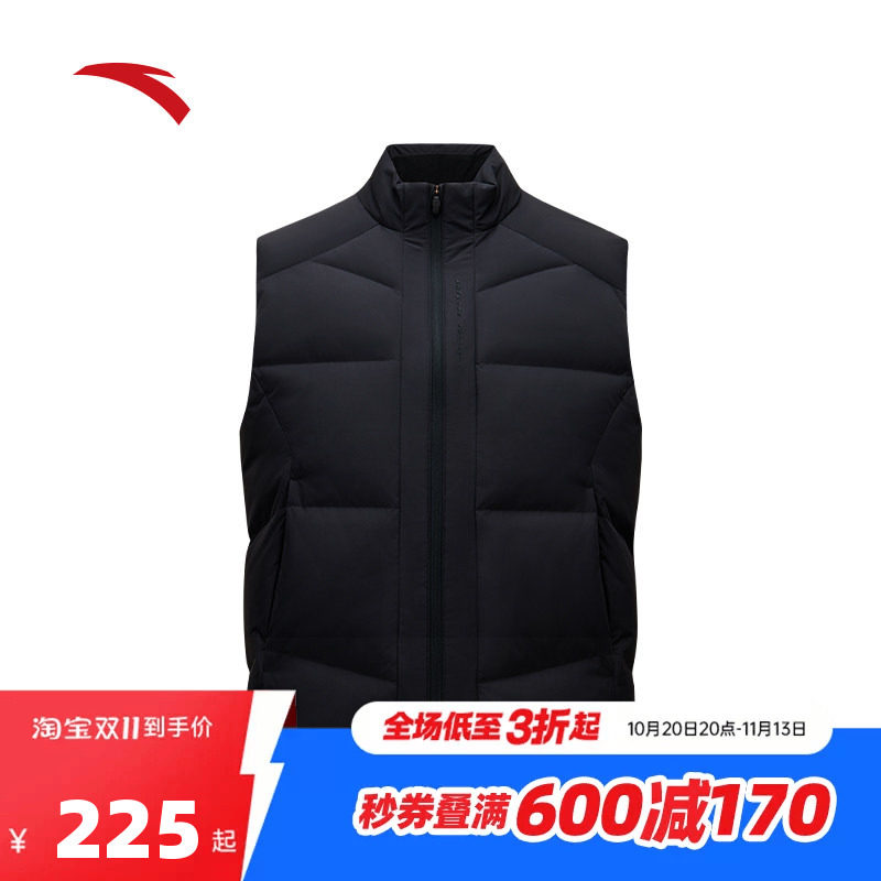安踏羽绒马甲男2026秋冬新款防风保暖黑色户外运动上衣15254