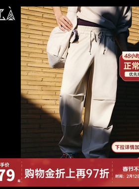 安踏凯里欧文Hela阔腿伞兵裤男女潮流直筒宽松休闲正品黑色裤子男