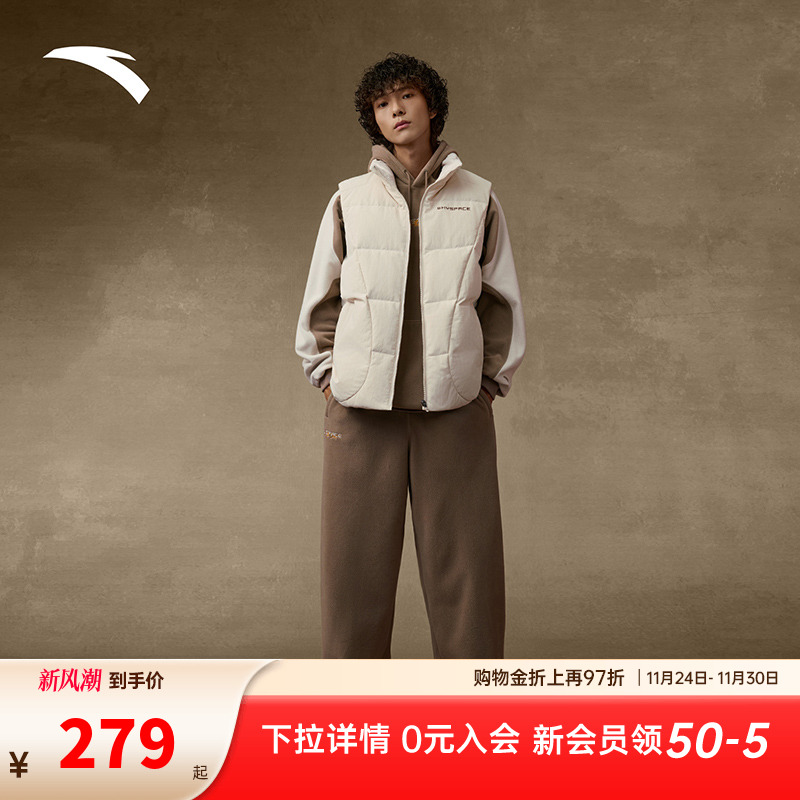 安踏美式复古羽绒服马甲男2025冬季新款时尚休闲防风立领棉服背心