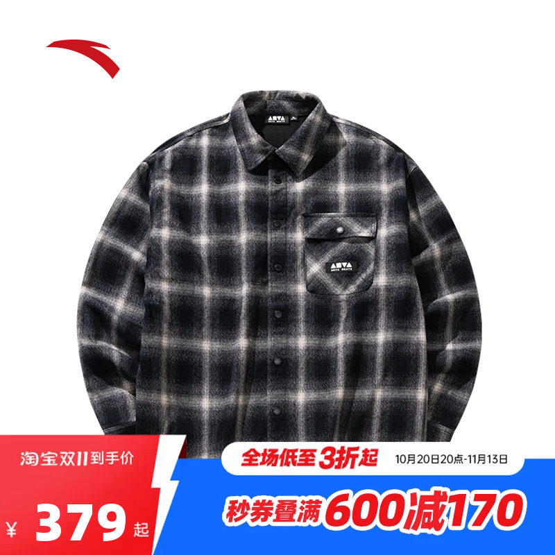 安踏滑板文化男子秋季纯棉潮流外套千鸟格纹法兰绒衬衫152548613