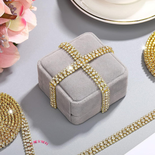 2024新款经典3排密爪链diy服装辅料AAA钻平底婚纱腰带肩带铜质