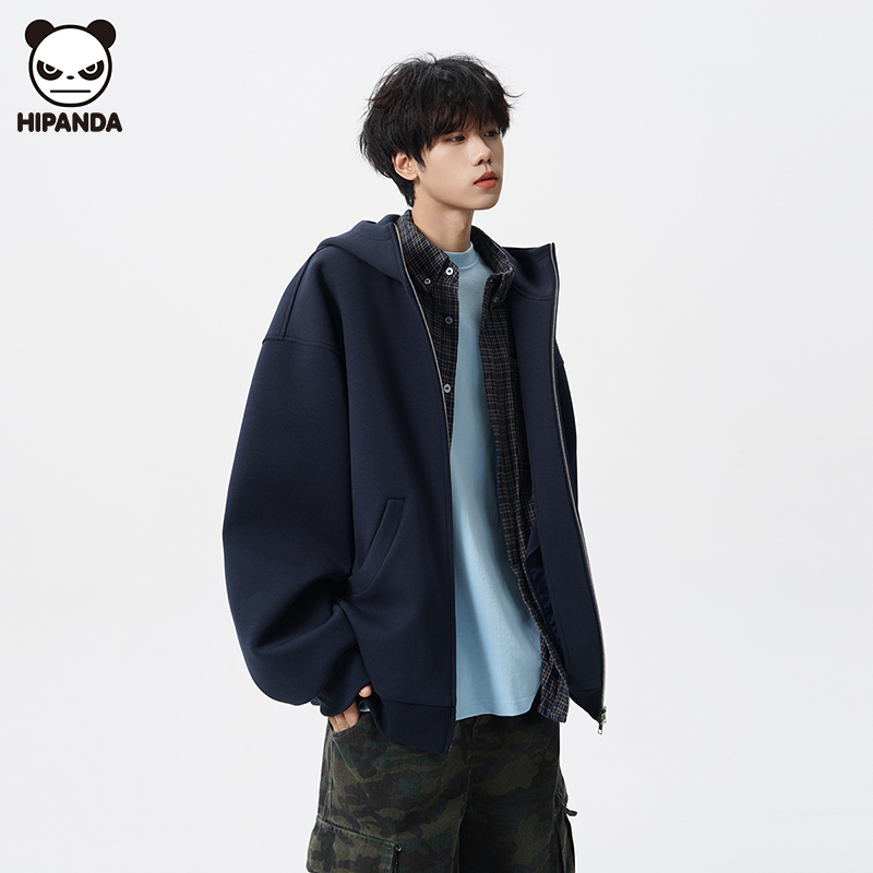 Hi Panda潮牌复古开衫连帽卫衣男生秋冬新款美式宽松休闲百搭外套