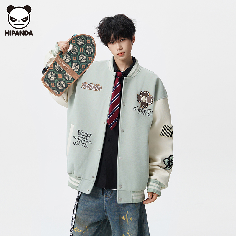 Hi Panda美式刺绣夹克棒球服男生秋冬季新款潮流宽松百搭休闲外套