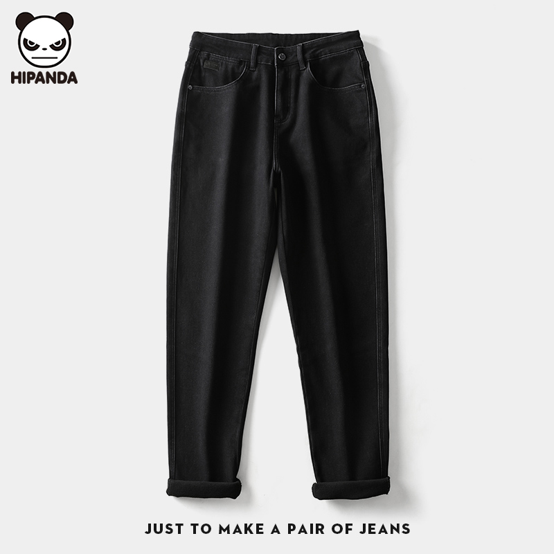 Hi Panda美式休闲加绒牛仔裤男士秋冬季新款百搭宽松直筒保暖长裤