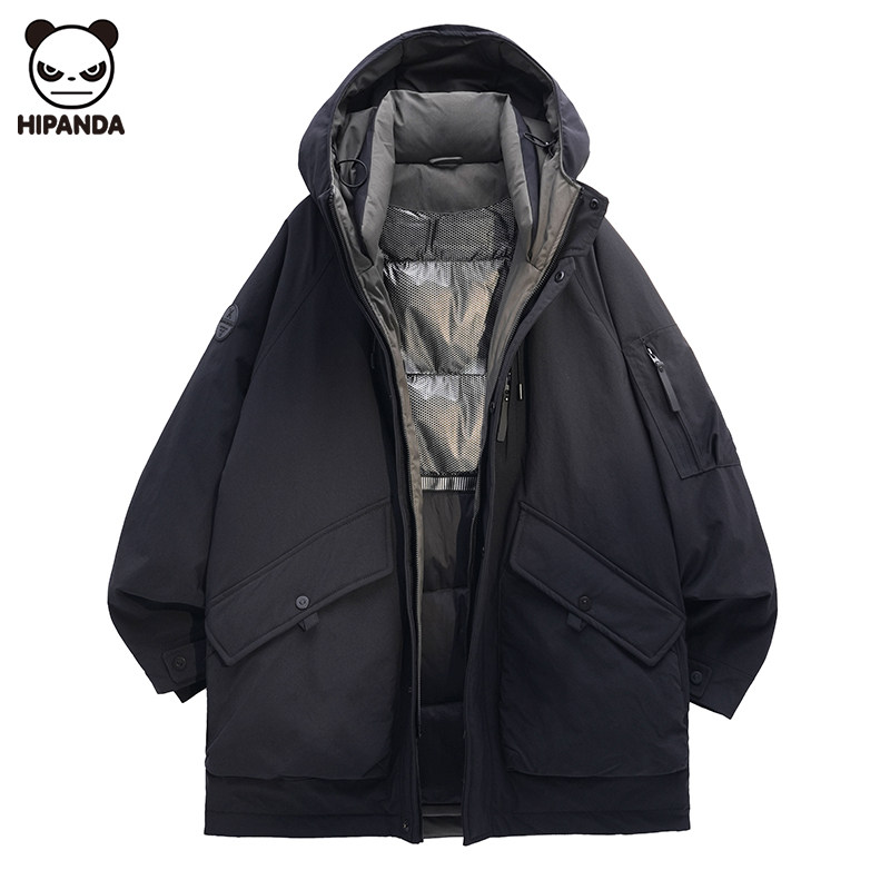 Hi Panda冬季新款男士工装羽绒服潮流宽松连帽中长款加厚保暖外套