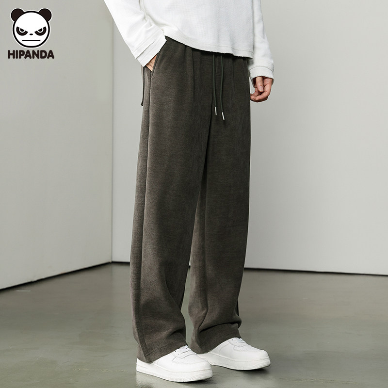 Hi Panda加绒加厚针织卫裤男款秋冬新款宽松直筒美式潮牌休闲裤子,男装,休闲裤,淘宝优惠券,粉丝福利购,淘宝优惠卷
