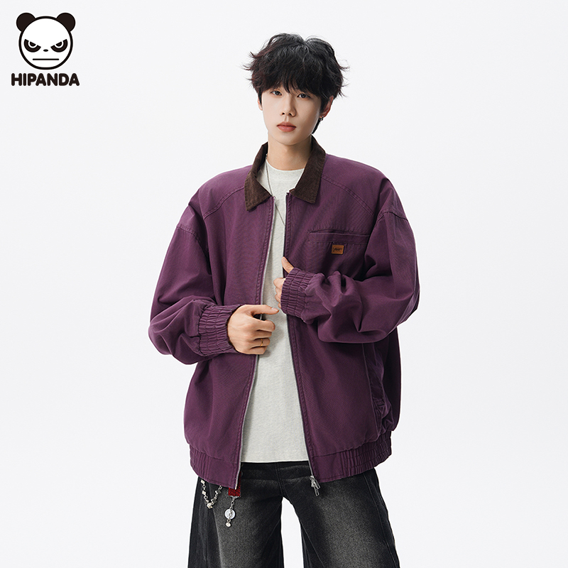 Hi Panda秋冬新款设计感翻领工装外套男美式宽松潮流百搭休闲上衣