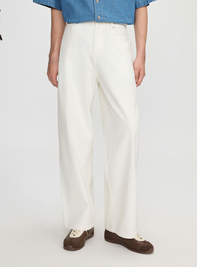 Hi Panda男装高级感白色直筒牛仔裤男春季新款美式宽松垂感阔腿裤