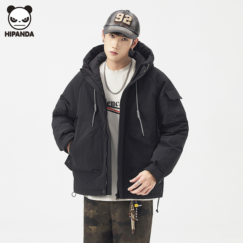 Hi Panda冬季户外连帽工装羽绒服男潮流新款美式宽松加厚保暖外套