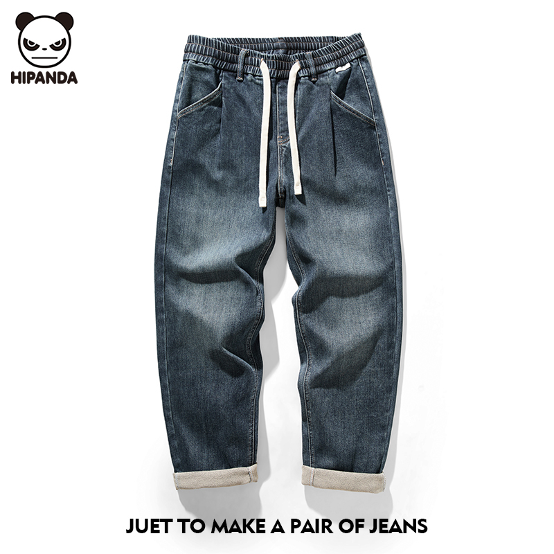 Hi Panda冬季新款直筒牛仔裤男款宽松微锥形加绒保暖休闲裤长裤子