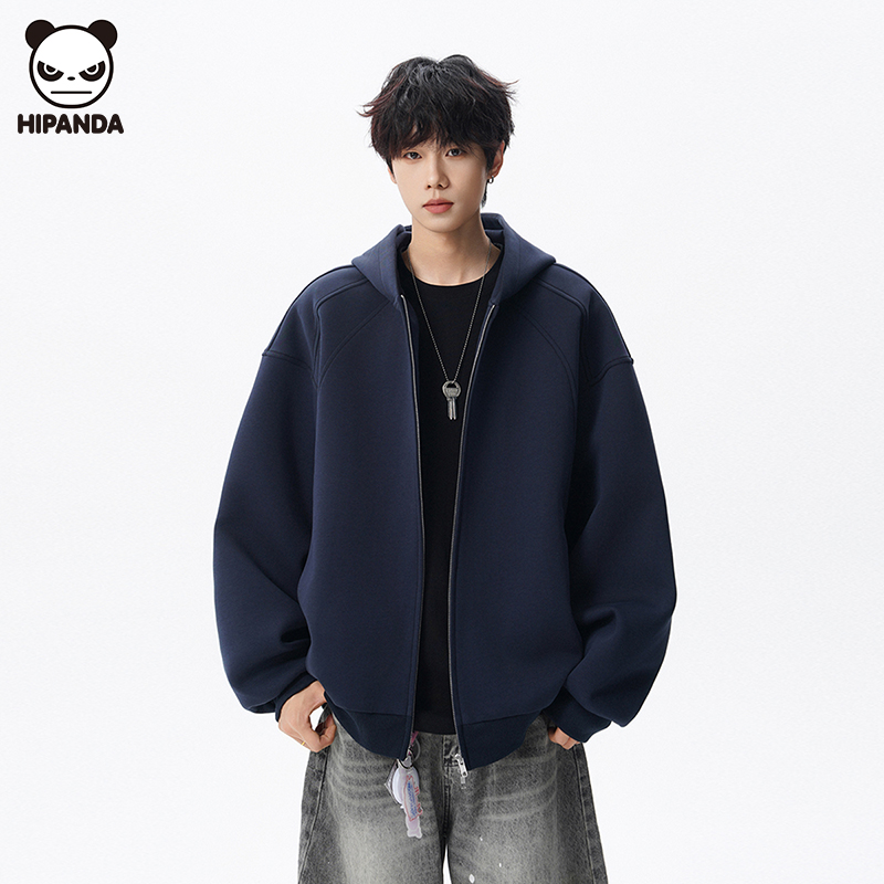 Hi Panda美式高街开衫连帽卫衣男生秋冬新款潮牌宽松休闲拉链外套