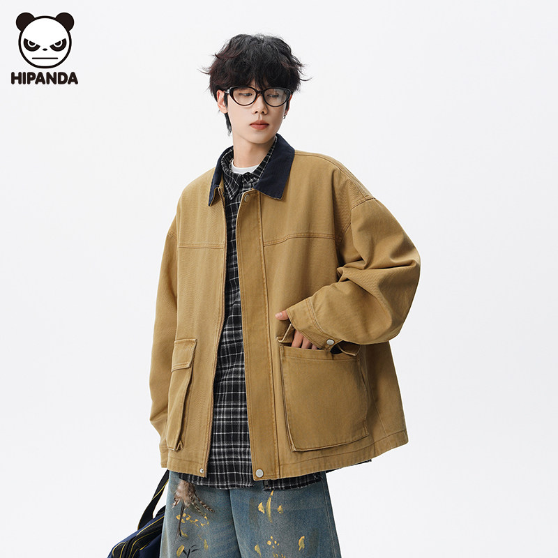 Hi Panda潮牌美式多口袋工装夹克男秋冬新款高街宽松撞色翻领外套,男装,夹克,淘宝优惠券,粉丝福利购,淘宝优惠卷
