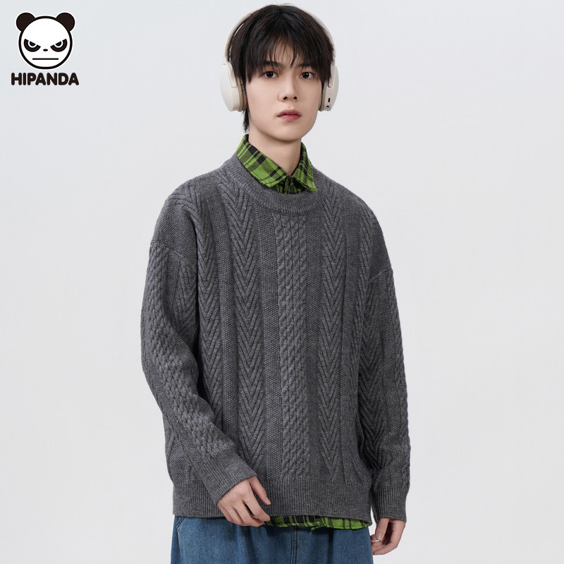 Hi Panda美式复古慵懒麻花毛衣男秋冬新款高级感宽松休闲针织上衣,男装,针织衫/毛衣,淘宝优惠券,粉丝福利购,淘宝优惠卷