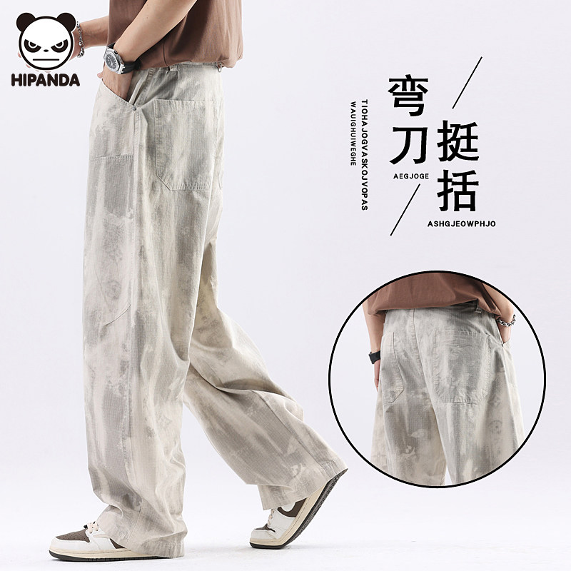 Hi Panda休闲裤夏季宽松时尚弹力美式纯棉潮牌做旧直筒男士长裤子,男装,休闲裤,淘宝优惠券,粉丝福利购,淘宝优惠卷