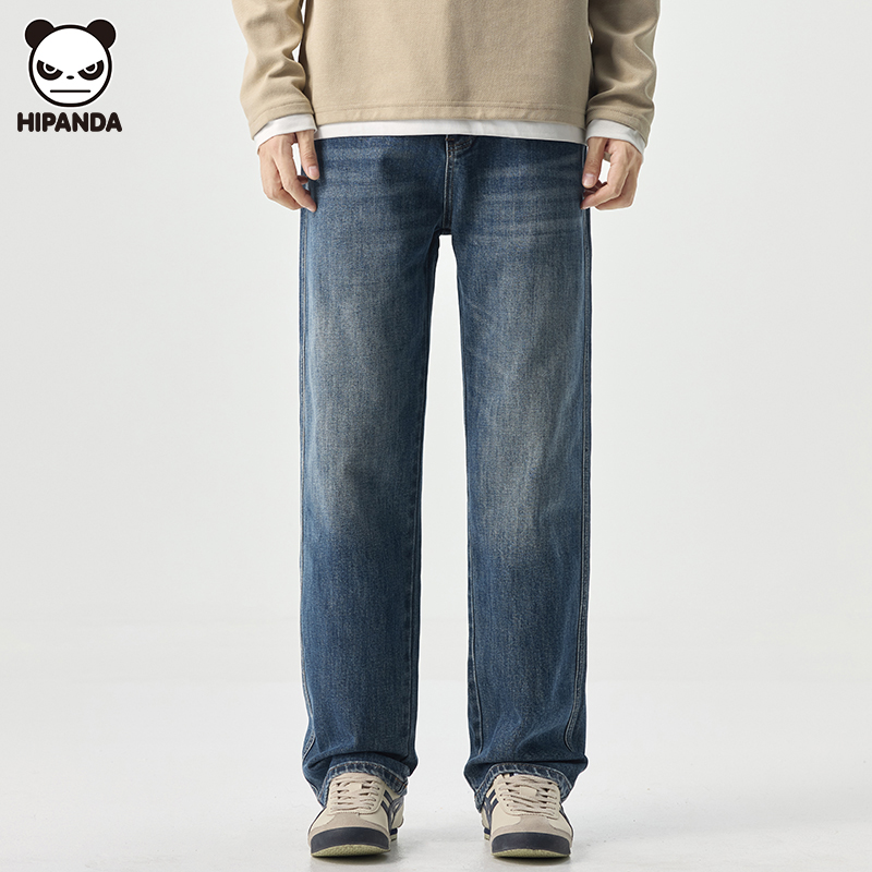 Hi Panda潮牌宽松直筒牛仔裤男生秋冬季新款高街美式百搭休闲裤子