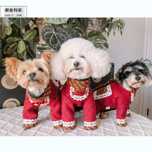 宠物新年喜庆四脚唐装 红色中厚棉衣泰迪比熊小犬狗包肚保暖国风潮
