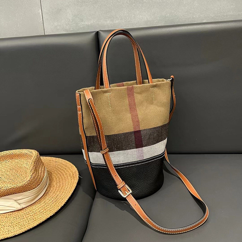 真皮格子水桶包女2025春夏新款欧美时尚休闲菜篮子单肩斜挎子母包,箱包皮具/热销女包/男包,水桶包,淘宝优惠券,粉丝福利购,淘宝优惠卷