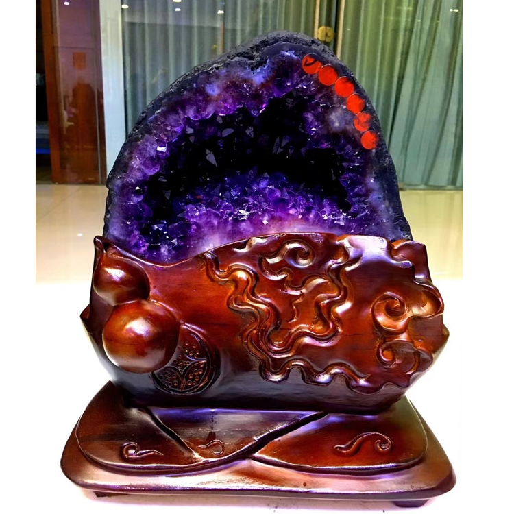 天然紫晶洞摆件乌拉圭钱袋子聚宝盆消磁原石家居摆件礼品