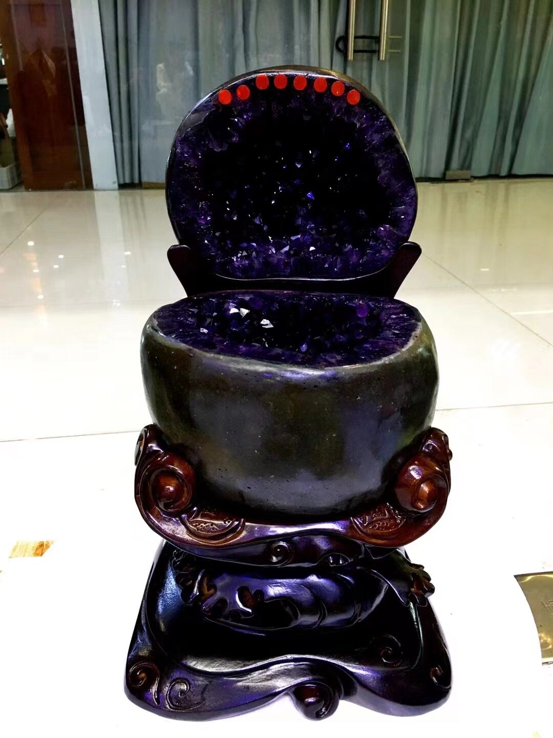天然紫水晶洞摆件乌拉圭钱袋子恐龙蛋原石摆件办公室家居开业礼品