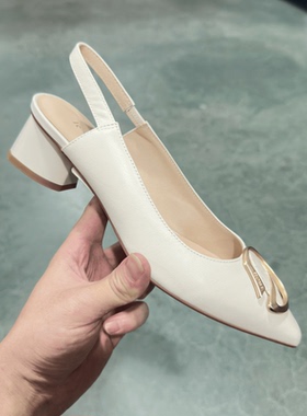 lesaunda/莱尔斯丹夏季优雅半凉单鞋法式粗跟真皮女鞋LS-3M-40228