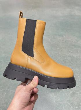 ASH艾熙秋冬弹力套筒烟囱靴粗跟厚底齿轮切尔西靴女AM320L40055