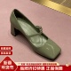 露娜女鞋 SL322129 方跟一字带高跟鞋 SL方头浅口粗跟玛丽珍单鞋 时尚