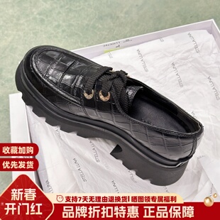 女SL122072 增高系带厚底德比鞋 露娜女鞋 鳄鱼纹厚英伦底圆头乐福鞋