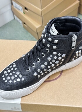 ASH复古做旧脏脏鞋硫化鞋女圆头柳丁真皮系带高帮鞋女AO140K40047