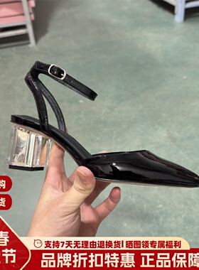 Luxury Rebel春夏尖头一字扣带时尚透明方跟优雅女凉鞋L72250218