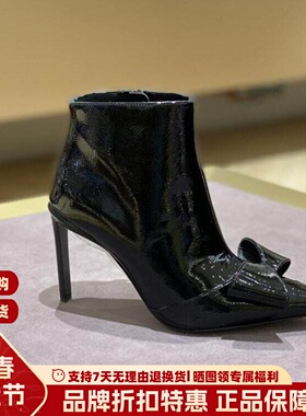 STELLALUNA露娜秋冬尖头高跟短靴蝴蝶结侧拉链优雅时装靴SL321011