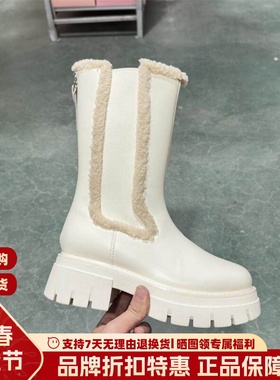 ASH秋圆头厚底增高显瘦烟筒靴后拉链加绒保暖中筒靴女AL424L22074