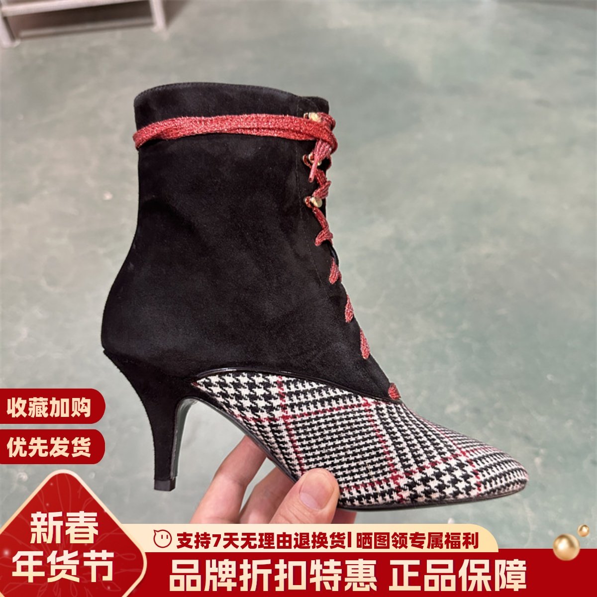 STELLA LUNA 秋冬时尚尖头侧拉链系带细跟短筒时装靴女SLP318048,女鞋,时装靴,淘宝优惠券,粉丝福利购,淘宝优惠卷