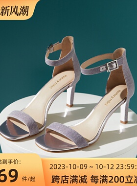 LR 春夏一字扣带仙女细跟凉鞋女露趾显脚瘦高跟鞋女LI251F01015