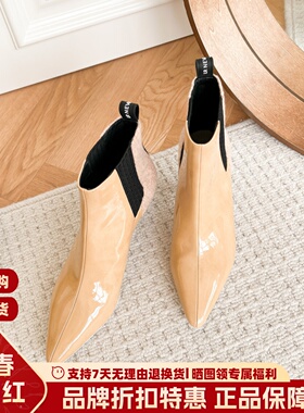 LuxuryRebel一脚蹬复古切尔西靴细跟显瘦短靴女瘦瘦靴LK420B02001