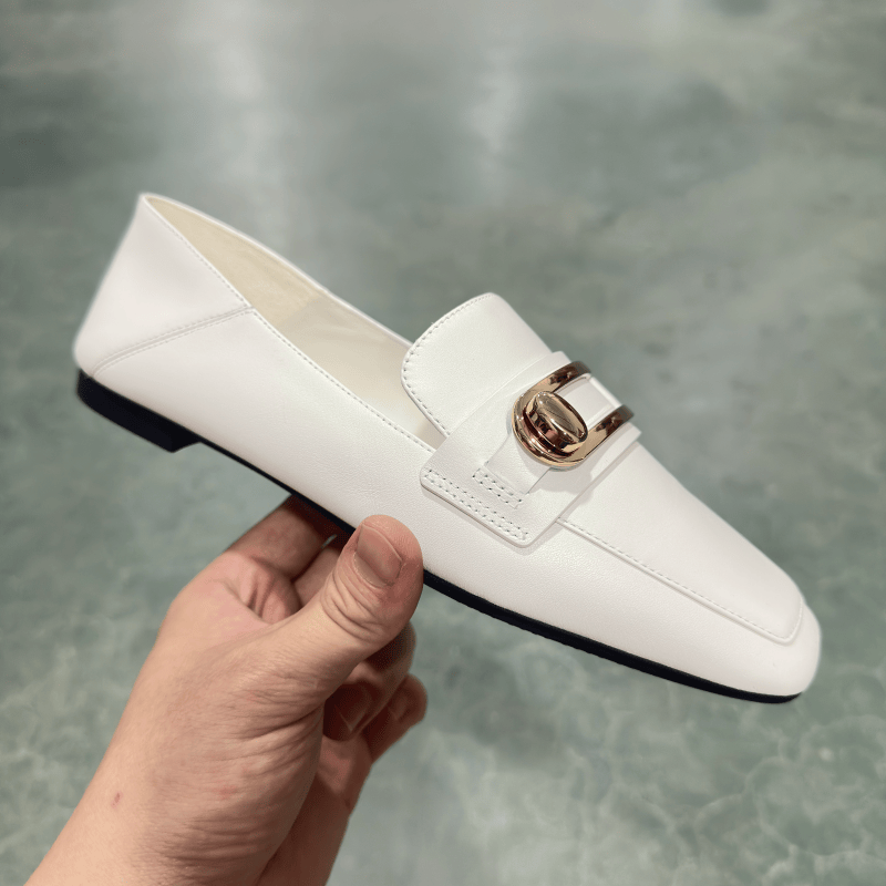 露娜春夏方头扣饰平底乐福鞋