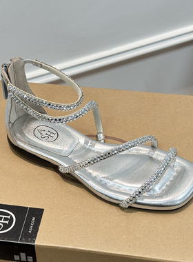 ASH女鞋亮钻后拉链波西米亚时装凉鞋方头平底罗马凉鞋AO160F40009