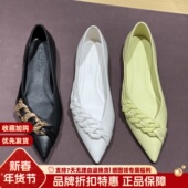 SL露娜春夏一脚蹬平底鞋 尖头浅口平跟舒适真皮单鞋 女SL122008